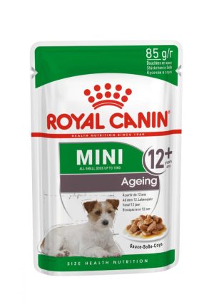 Royal Canin Ageing 12+ Mini Dog Chunks in Gravy - رویال کنین غذای مرطوب مخصوص سگهای مسن 12+ ابزاری 85 گرمی پاتی شاپ خرید فروش قیمت غذای گربه سگ تر خشک قیمت بهترین