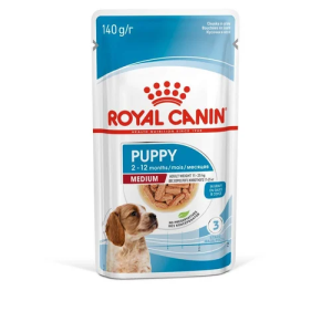 Royal Canin Medium Puppy Chunks in Gravy - رویال کنین غذایی مخصوص توله سگهای میان‌سال (۱۰ × ۱۴۰ گرم) پاتی شاپ خرید فروش قیمت غذای گربه سگ تر خشک قیمت بهترین